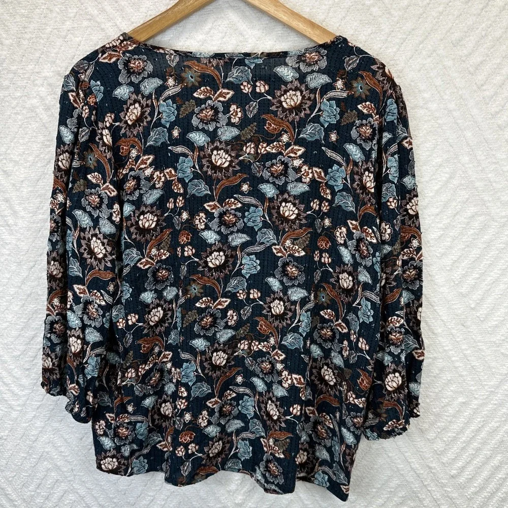 Papermoon Floral 3/4 Sleeve Peasant Top Hippie Boho Womens Size L - Picture 3 of 9